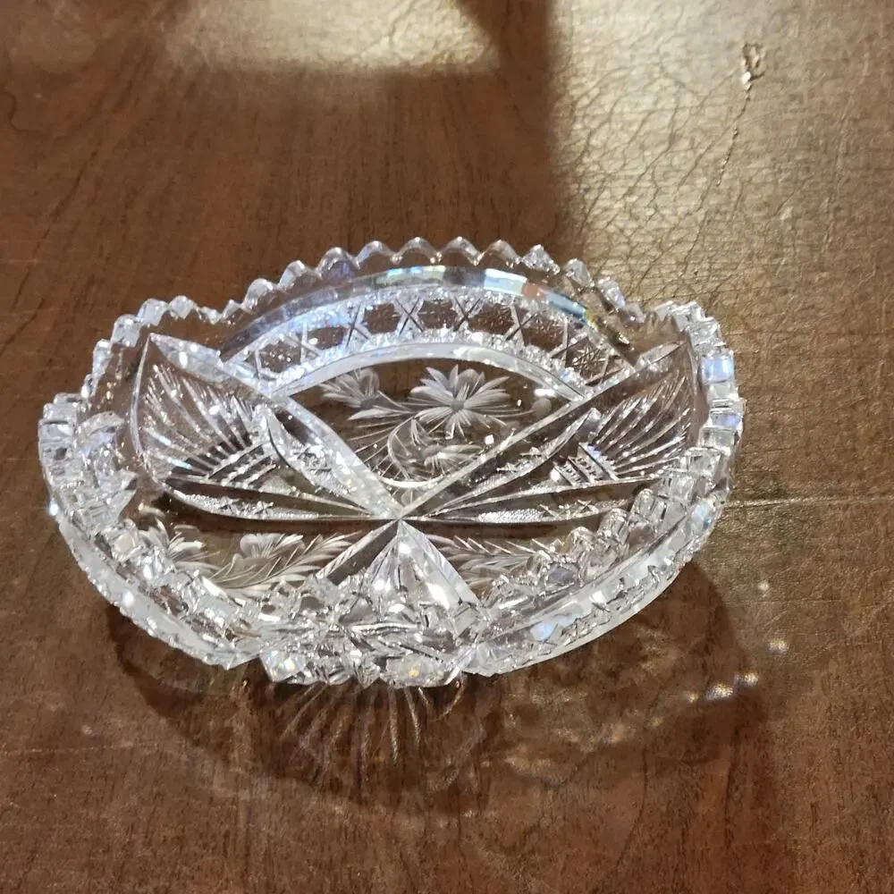 Vintage ABP Cut Glass Crystal 7” Bowl Scalloped Rim